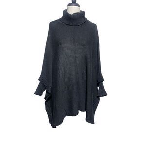 Turtleneck Black  Shawl Poncho Sweater One Size Fits Most